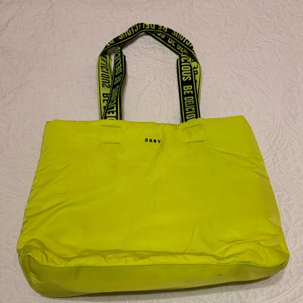 DKNY Be Delicious Neon Lime Green Nylon Shopper Tote Bag - Picture 1 of 4